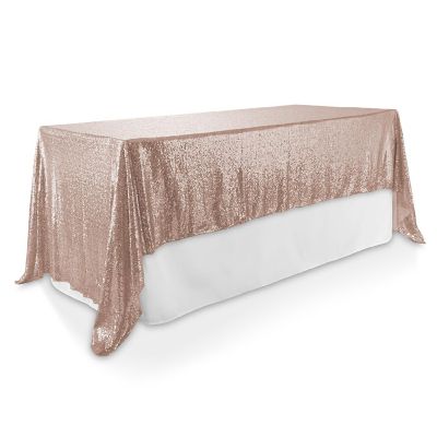 Lann's Linens 60x102 Rose Gold Sequin Sparkly Table Cover Tablecloth Wedding Party Linens Image 2