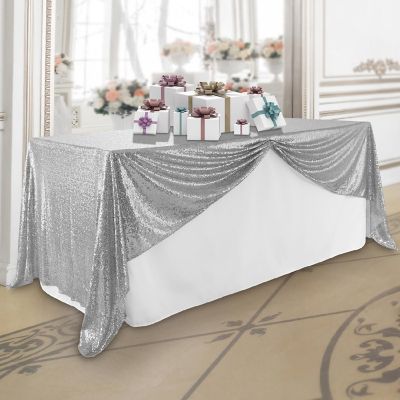 Lann's Linens 60x102 Silver Sequin Sparkly Table Cover Tablecloth Glitter Wedding Party Linens Image 1