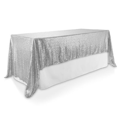 Lann's Linens 60x102 Silver Sequin Sparkly Table Cover Tablecloth Glitter Wedding Party Linens Image 2