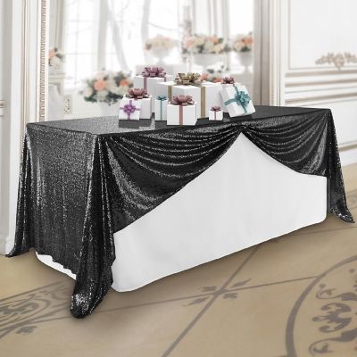 Lann's Linens 60x126 Black Sequin Sparkly Table Cover Tablecloth Glitter Wedding Party Linens Image 1