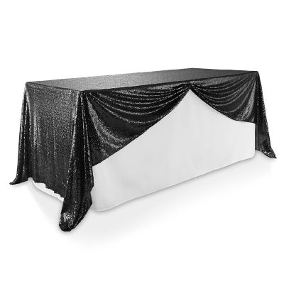 Lann's Linens 60x126 Black Sequin Sparkly Table Cover Tablecloth Glitter Wedding Party Linens Image 1