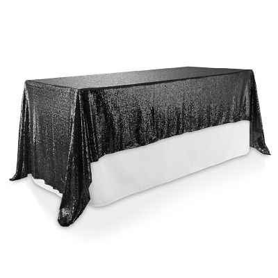 Lann's Linens 60x126 Black Sequin Sparkly Table Cover Tablecloth Glitter Wedding Party Linens Image 2