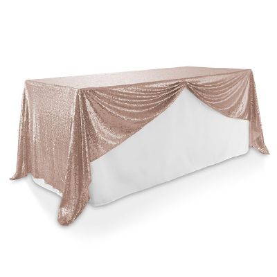 Lann's Linens 60x126 Rose Gold Sequin Sparkly Table Cover Tablecloth Wedding Party Linens Image 1