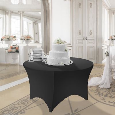 Lann's Linens 72-inch Round Spandex Tablecloth in Black, 6ft Stretch Fitted Table Cover Image 2