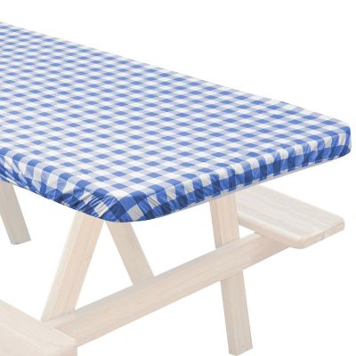 Lann's Linens 72'' x 30'' Blue Checkered Vinyl Tablecloth with Flannel Backing - Waterproof Image 2