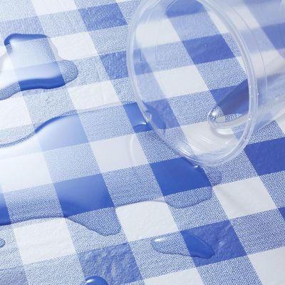Lann's Linens 72'' x 30'' Blue Checkered Vinyl Tablecloth with Flannel Backing - Waterproof Image 3