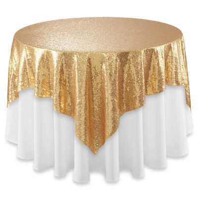 Lann's Linens 72x72 Gold Sequin Sparkly Table Overlay Tablecloth Cover Wedding Party Linens Image 1