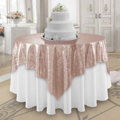 Lann's Linens 72x72 Rose Gold Sequin Sparkly Table Overlay Tablecloth Cover Wedding Party Image 1