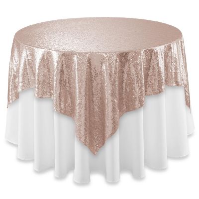 Lann's Linens 72x72 Rose Gold Sequin Sparkly Table Overlay Tablecloth Cover Wedding Party Image 1