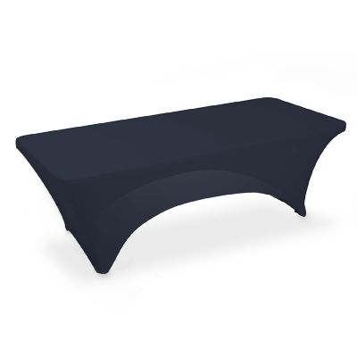 Lann's Linens 8' Fitted Spandex Stretch Fabric Tablecloth Cover for 96" x 30" Table Navy Blue Image 1