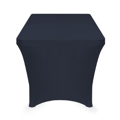 Lann's Linens 8' Fitted Spandex Stretch Fabric Tablecloth Cover for 96" x 30" Table Navy Blue Image 2