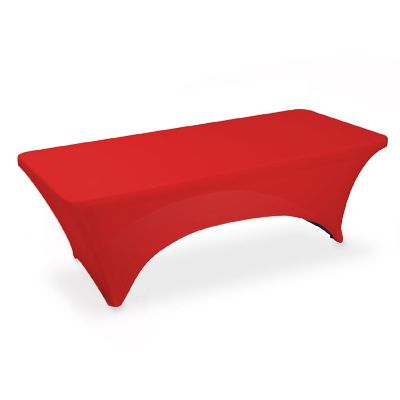 Lann's Linens 8' Fitted Spandex Stretch Fabric Tablecloth Cover for 96" x 30" Table - Red Image 1