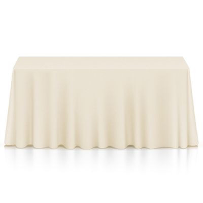Lann's Linens 90" x 132" Rectangular Wedding Banquet Polyester Fabric Tablecloth - Ivory Image 1