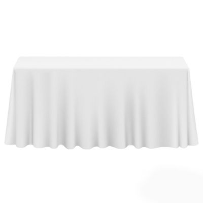 Lann's Linens 90" x 132" Rectangular Wedding Banquet Polyester Fabric Tablecloth - White Image 1