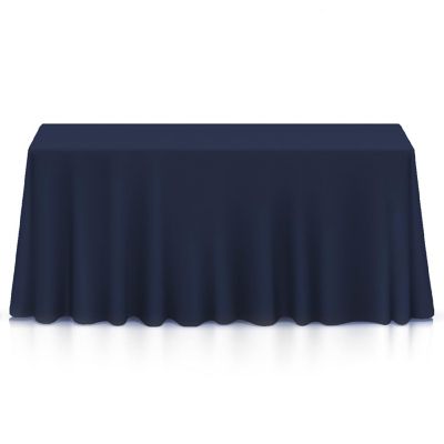 Lann's Linens 90" x 156" Rectangular Wedding Banquet Polyester Fabric Tablecloth - Navy Blue Image 1