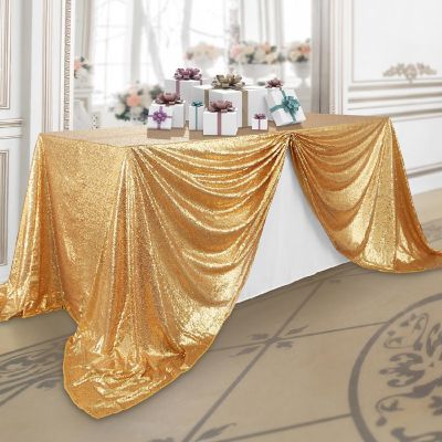 Lann's Linens 90x132 Gold Sequin Sparkly Table Cover Tablecloth Glitter Wedding Party Linens Image 1