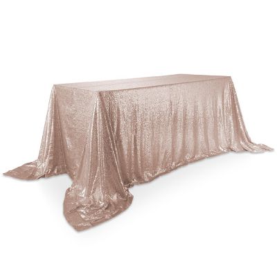 Lann's Linens 90x132  Rose Gold Sequin Sparkly Table Cover Tablecloth Wedding Party Linens Image 2
