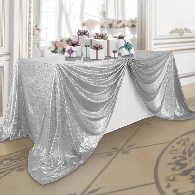 Lann's Linens 90x132 Silver Sequin Sparkly Table Cover Tablecloth Glitter Wedding Party Linens Image 1