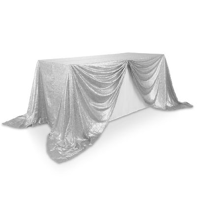 Lann's Linens 90x156 Silver Sequin Sparkly Table Cover Tablecloth Glitter Wedding Party Linens Image 1