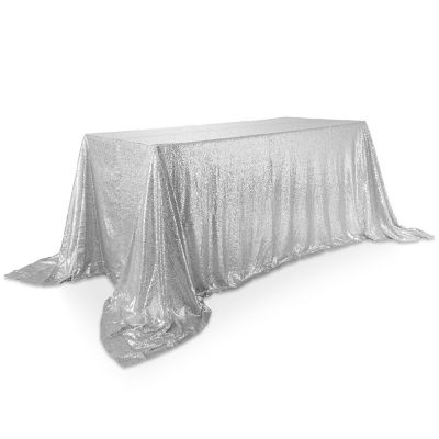 Lann's Linens 90x156 Silver Sequin Sparkly Table Cover Tablecloth Glitter Wedding Party Linens Image 2