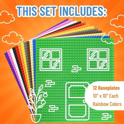 Large Classic Stackable Baseplates, Building Bricks For Towers, Rainbow Colors, 12 Pack, 10x10 Inches Image 2