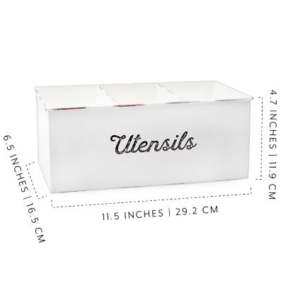 Large Enamelware Utensil Holder, White Rustic Farmhouse Caddy / Flatware Storage Image 3