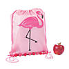 Large Flamingo Drawstring Bags with Pom Fringe Image 1