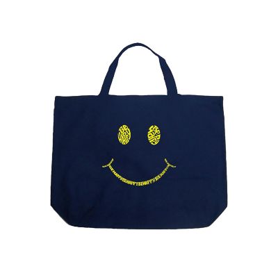 Large Word Art Tote Bag - Be Happy Smiley Face - 20&quot;W x 15&quot;H x 5&quot;D Image 1