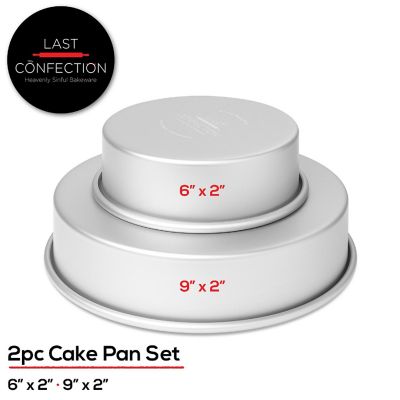 Last Confection 2-Piece Round Cake Pan Set Includes 6" and 9" Aluminum Pans 2" Deep Image 1