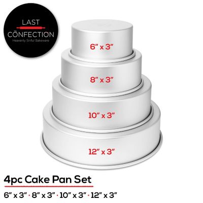 Last Confection 4-Piece Round Cake Pan Set Includes 6", 8", 10" and 12" Aluminum Pans 3" Deep Image 1