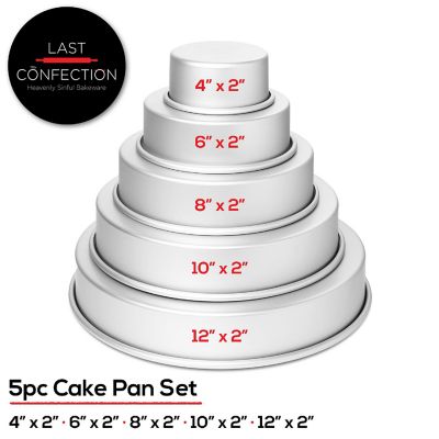 Last Confection 5-Piece Round Cake Pan Set Includes 4", 6", 8", 10", 12" Aluminum Pans 2" Deep Image 1