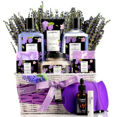 Lavender & Lilac Spa Gift Basket with Sleep Mask - Bath and Body Self Care Package for Men and Women Image 1