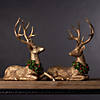 Laying Deer Figurine With Holly Wreath Deer (Set Of 2) 8.5"L X 10.5"H, 10.25"L X 10.5"H Resin Image 3