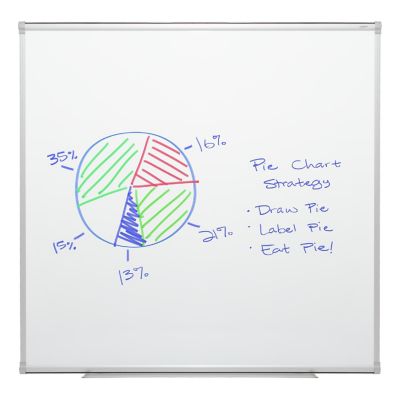 Learniture Learniture Porcelain Steel Magnetic Dry Erase Board with Aluminum Frame and Map Rail 4' W x 4' H Image 2