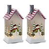 Led House With Snowman (Set Of 2) 9"H Glass 2 Aaa Batteries, Not Included Image 1