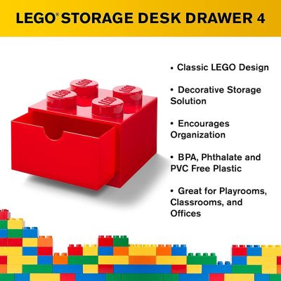 LEGO Desk Drawer 4 Knobs Stackable Storage Box  Red Image 1