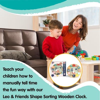 Leo &amp; Friends Shape Sorting Clock with Removable Number Blocks Puzzle 3+ Image 1
