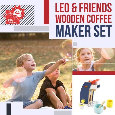 Leo & Friends Wooden Coffee Maker Grinder Set 6 Piece 3yrs+ Image 1