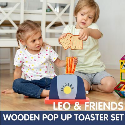 Leo & Friends Wooden Pop Up Toaster Play Kitchen 7 Piece Set Ages 3-6 Image 1