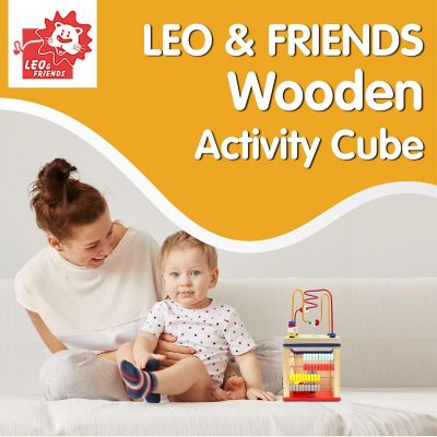 LEO & FRIENDS Wooden Shape Sorter Maze Bead Activity Cube Toy 1yr+ Image 1