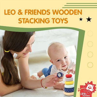 Leo & Friends Wooden Stacking Toy Lion Crown On Top Montessori-Approved Image 1