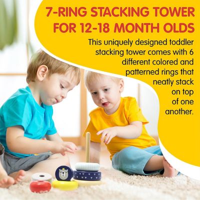 Leo & Friends Wooden Stacking Toy Lion Crown On Top Montessori-Approved Image 2