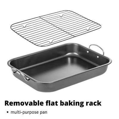 Lexi Home 15" Non Stick Roasting Pan with Flat Rack Image 1
