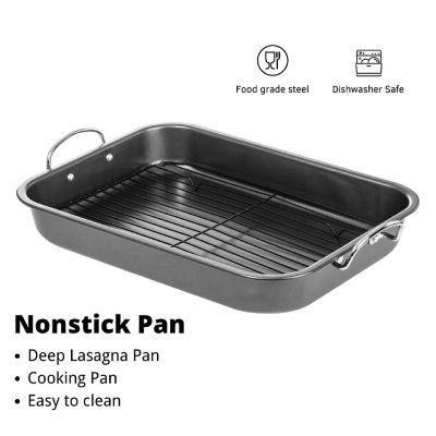 Lexi Home 15" Non Stick Roasting Pan with Flat Rack Image 3