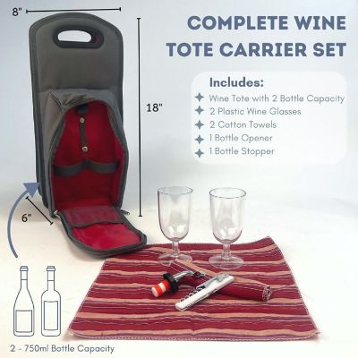 Lexi Home 7 Piece Insulated Wine Carrier Tote Bag in Grey, Red Image 1