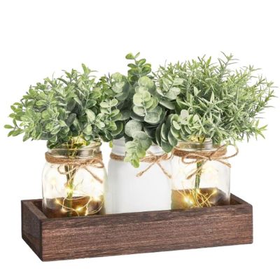 Lighted Mason Jar Centerpiece - White Image 1