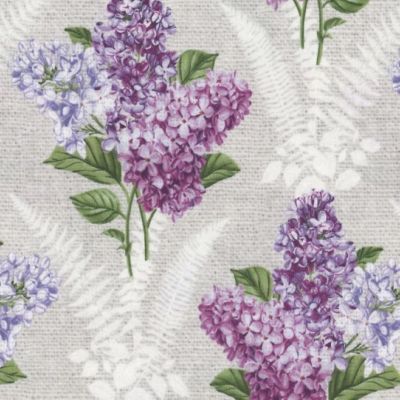 Lilac Garden Floral Lilacs and Ferns Gray Cotton Fabric by Northcott BTY Image 1