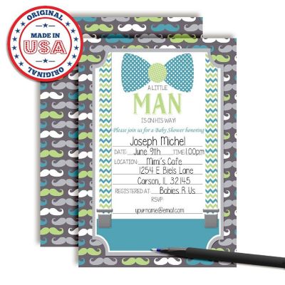 Little Man Bow Tie Baby Shower Invitations 40pcs. by AmanadaCreation Image 2