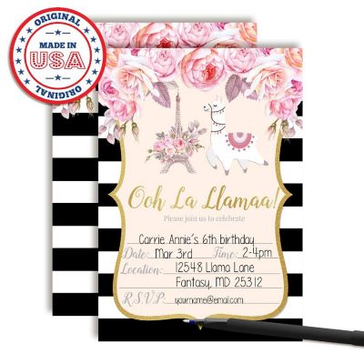 Llama in Paris Invitations 40pc. by AmandaCreation Image 2