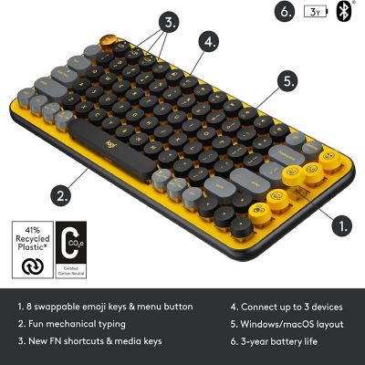 Logitech POP Keys Wireless Mechanical Keyboard w/ Customizable Emoji Keys YELLOW Image 1